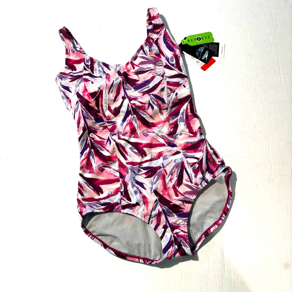 Speedo One Piece Swimsuit Multicolor Abstract Repreve Moderate Cut Womens Size 6